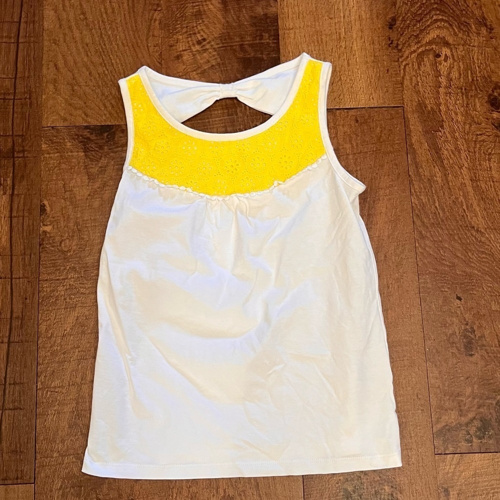 NWOT Kate spade girls eyelet bow tank yellow white Sz 140/10 100% cotton